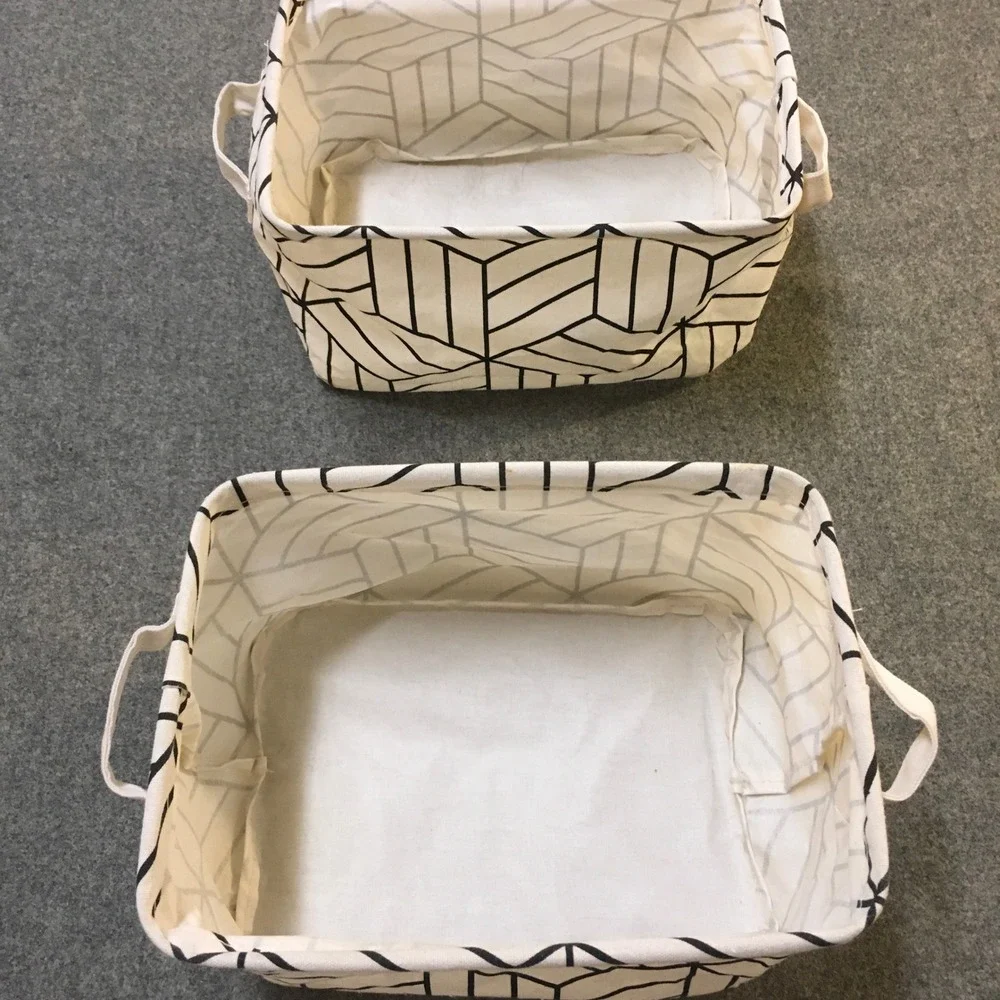 Canvas Storage Bins Set of 2 Black White Geometric Collapsible Modern Organize